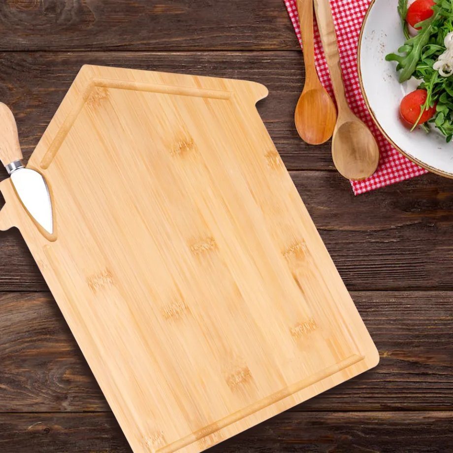 House Shape Bamboo Cutting Board Cheese Board with Knife