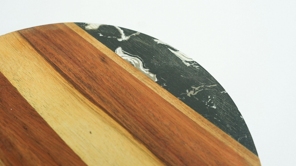 Round Shape Acacia Wood and Black Marble Cheese Board Charcuterie Board Cutting Board