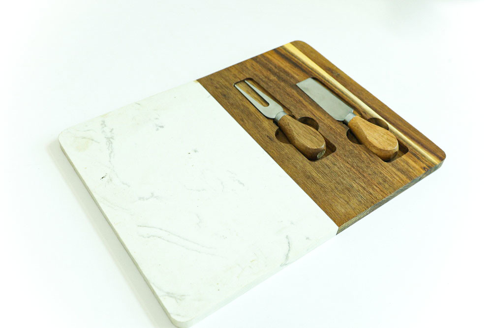Factory Supply Wooden and Marble Cheese Board with Knife Set