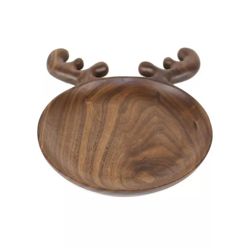Christmas Cartoon Black Walnut Wooden Round Shape Fruit Candy Food Plate Serving Tray