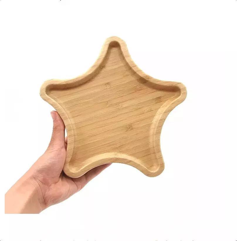 Food Grade Wooden Plates Star Shape Breakfast Snack Bamboo Tray