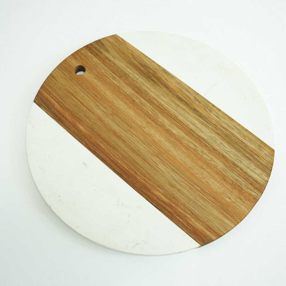12 Inch Round Marble and Wood Cutting Board Cheese Charcuterie Serving Tray for Appetizers, Tapas, Meat