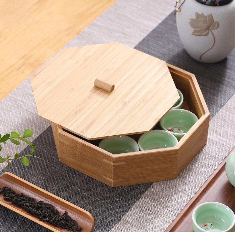 Wholesale Bamboo and Wood Storage Box Dried Fruit Tea Set Storage Box with Lid for Living Room and Kitchen
