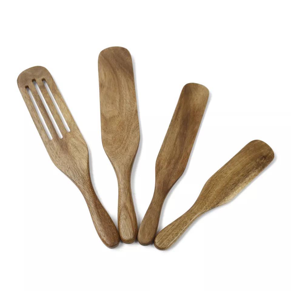 Custom Handmade Multi-Use 4-Piece Kitchen Utensils Spatula and Spoons Acacia Wood Spurtle Set