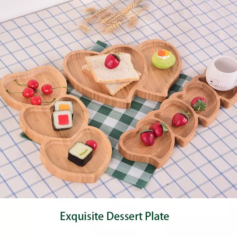Heart Shape Divided Organic Bamboo Food Compartment Candy Dry Fruit Nut Snack Serving Plate