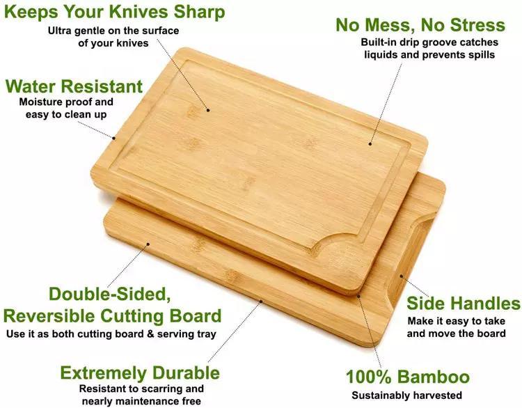 Organic Bamboo 3-Piece Bamboo Cutting Board Cutting Board Set of 3 with Juice Groove and Handles