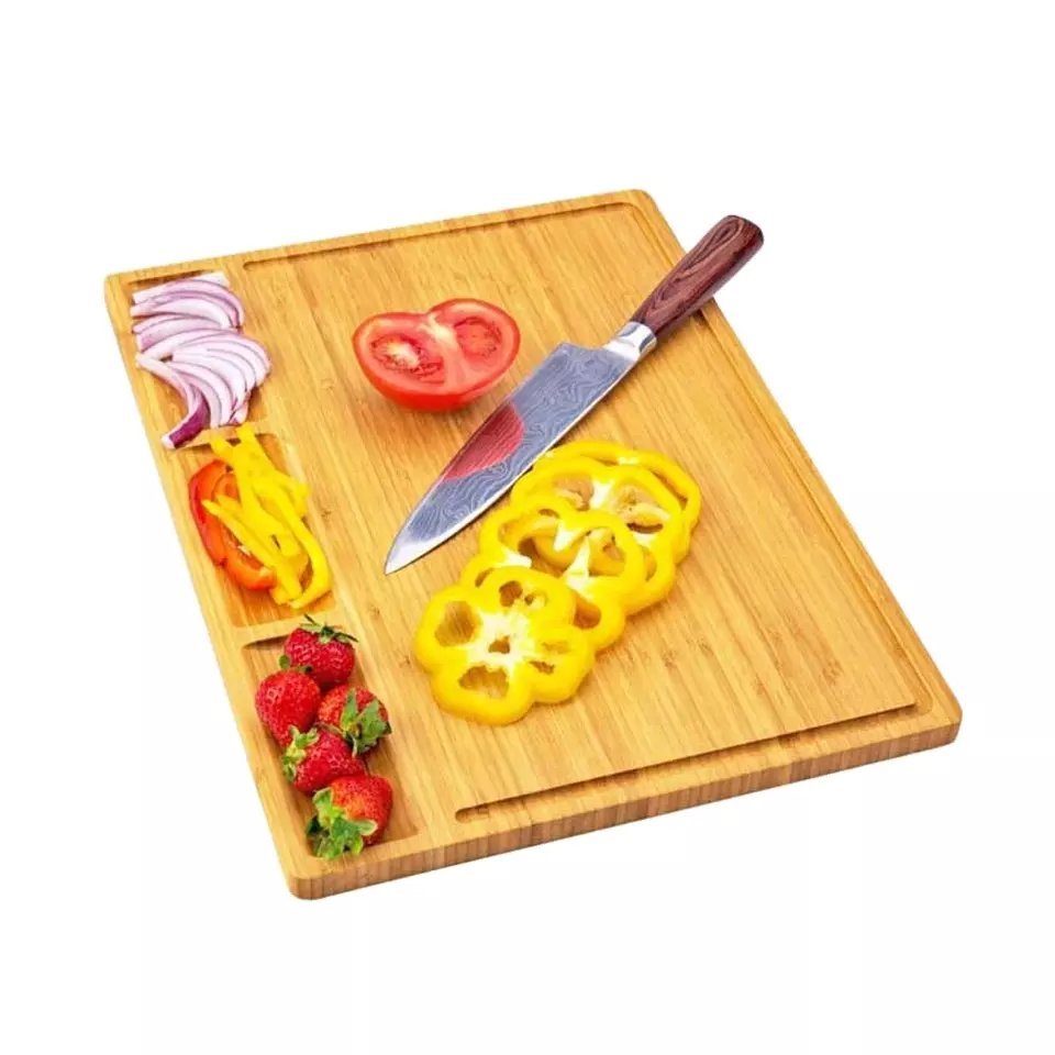 Extra Large Bamboo Cutting Board Cheese Cutting Board with Juice Groove and 3 Built-in Dividers