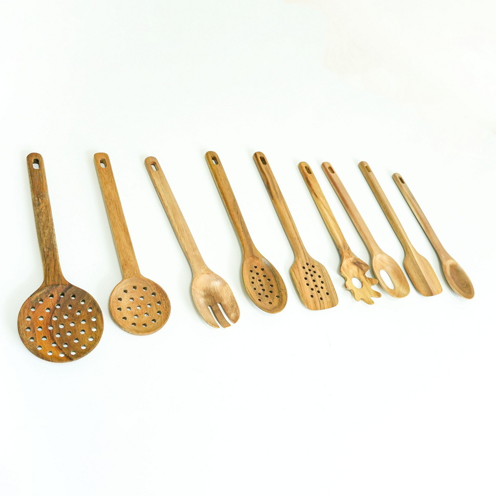 Home Basic Portable Non Stick Acacia Wood Utensils for Kitchen and Cooking