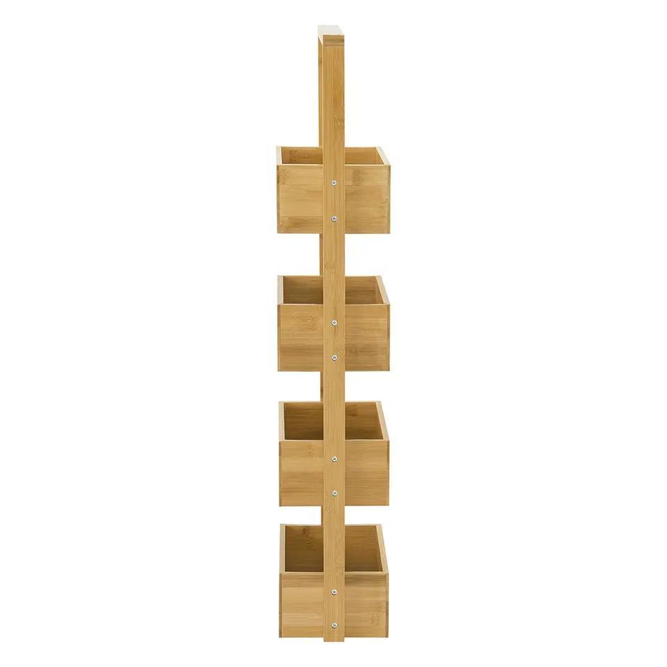 Factory Supply 4 Layers Bamboo Wooden Storage Rack Storage Organizer Shelf Boxes for Living Room Bathroom