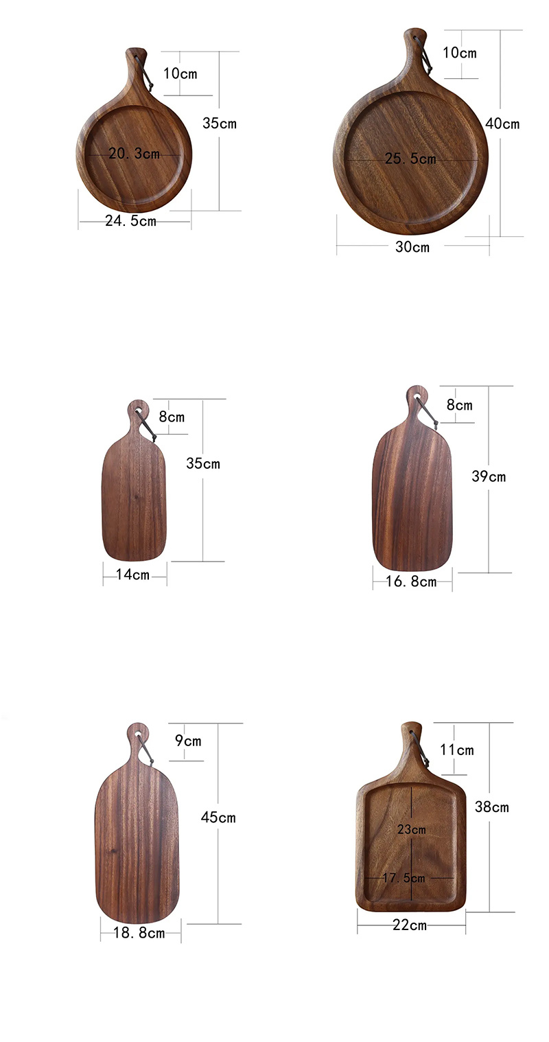Wooden Pizza Tray Black Walnut Cheese Charcuterie Boards Cutting Board with Handle for Baking