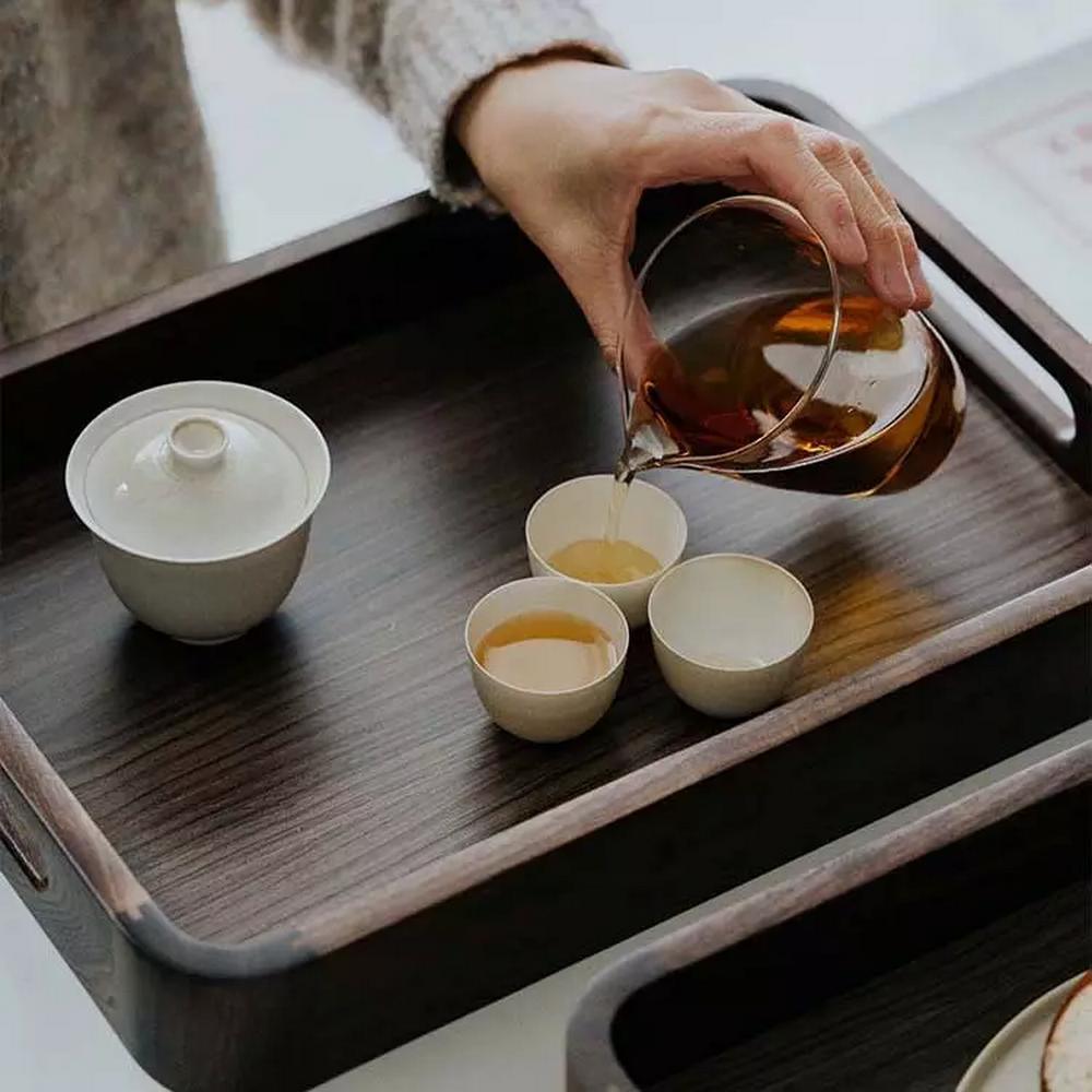 Custom Black Walnut Wood Serving Tray with Handles for Food Cake Breakfast Coffee