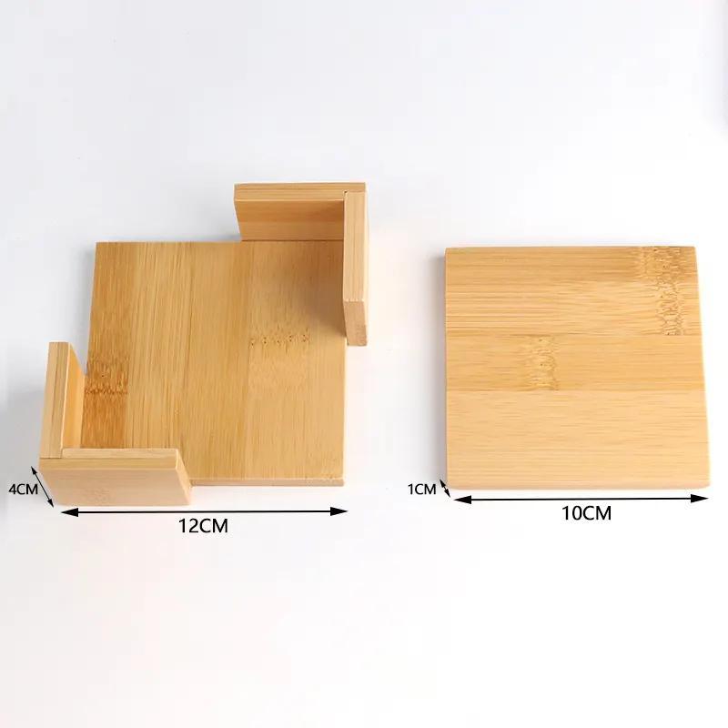 Hot Selling Square Bamboo Coaster Home Bar Decoration Coaster Set with Holder