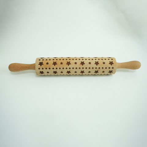 Wholesale Custom Star Embossed Wood Rolling Pin for Kitchen