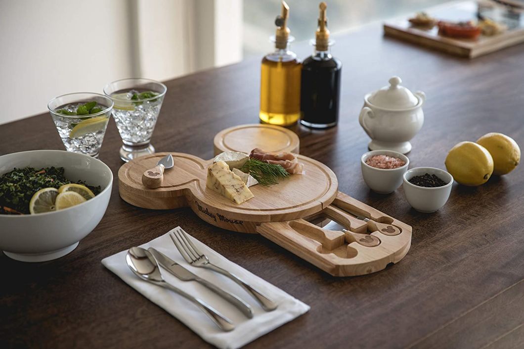 Mouse Head Shape Rubber Wood Cheese Board Knife Set for for Meat, Cheese, Bread