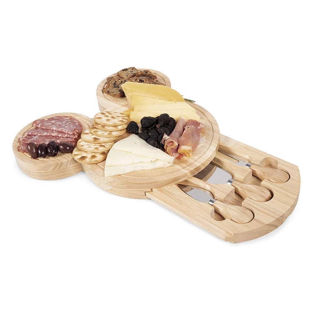 Mouse Head Shape Rubber Wood Cheese Board Knife Set for for Meat, Cheese, Bread