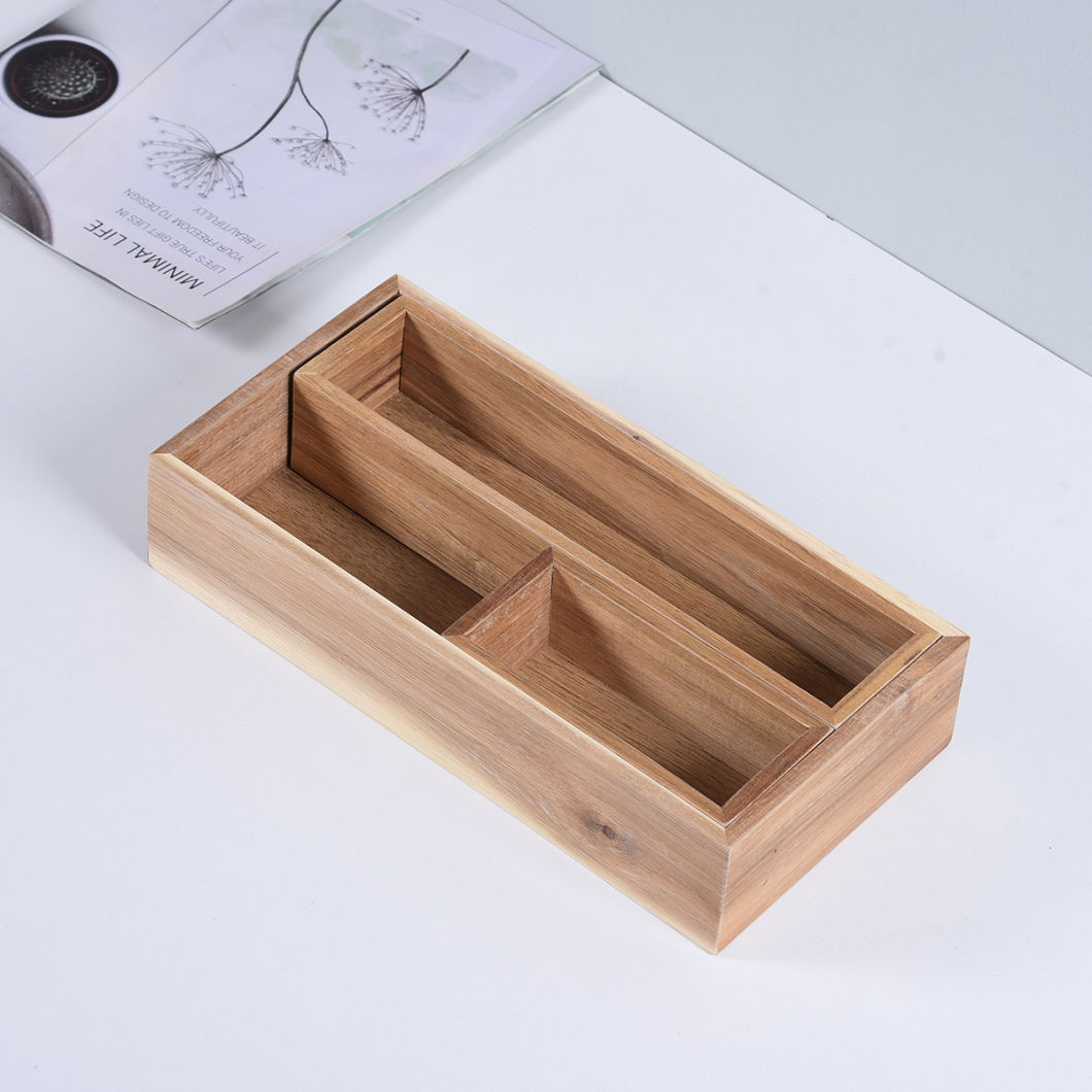 3 in 1 Acacia Wood Cosmetic Box Wooden Storage Organizer Wooden Storage Box Set