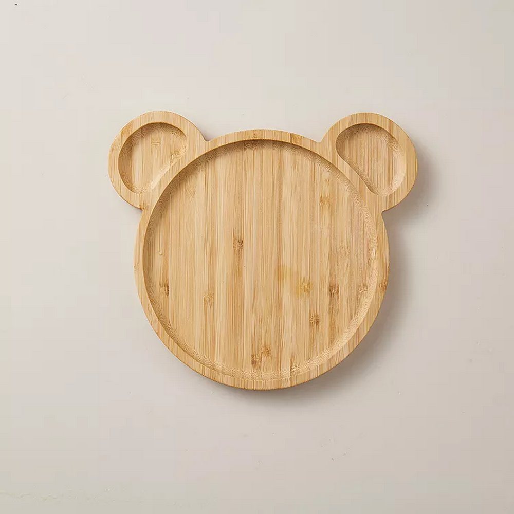 Bear Shape Bamboo Serving Tray Baby Food Dishes for Fruit Vegetable Snack