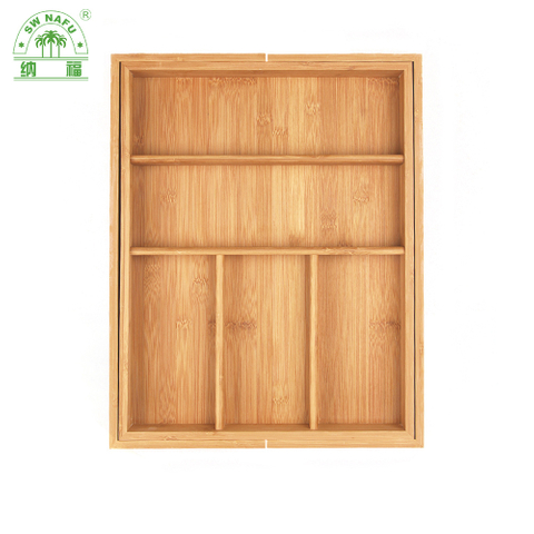 Expandable Eco-Friendly Natural Bamboo Cutlery Tray for Kitchen