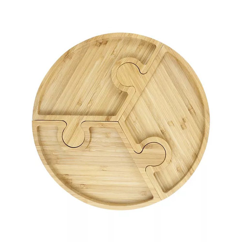 Custom 3 Piece Set Bamboo Wood Puzzle Snack Plate Food Serving Trays