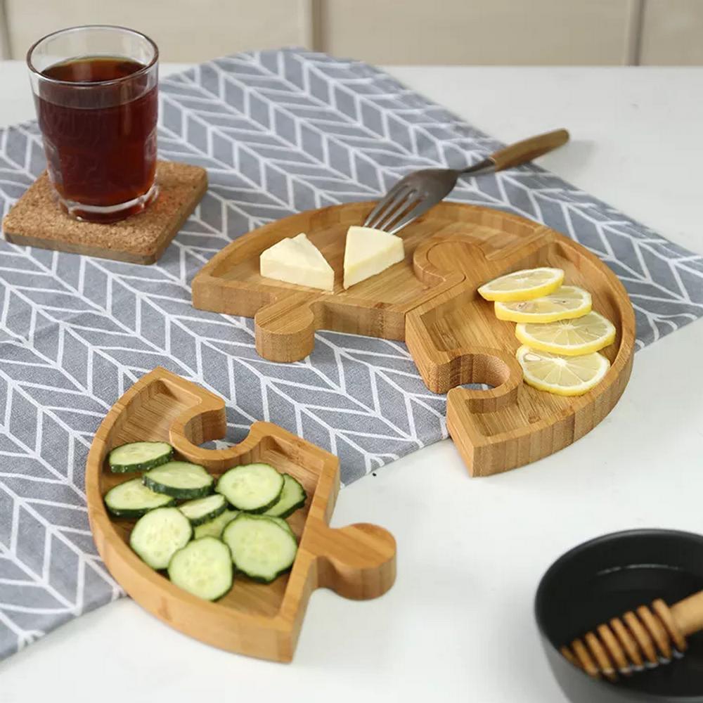 Custom 3 Piece Set Bamboo Wood Puzzle Snack Plate Food Serving Trays