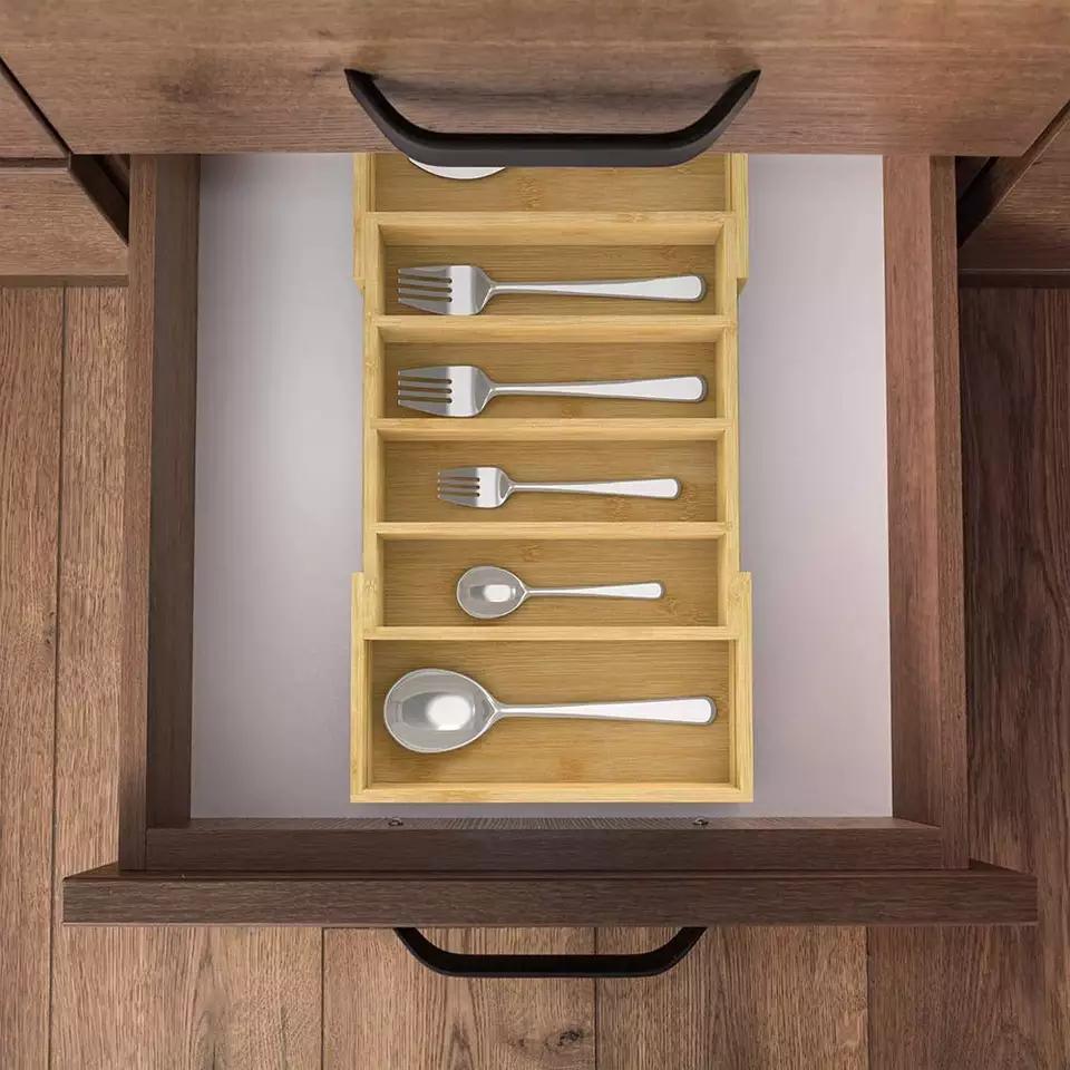 Functional Bamboo Drawer Counter-Top Storage Box for Kitchen Drawer