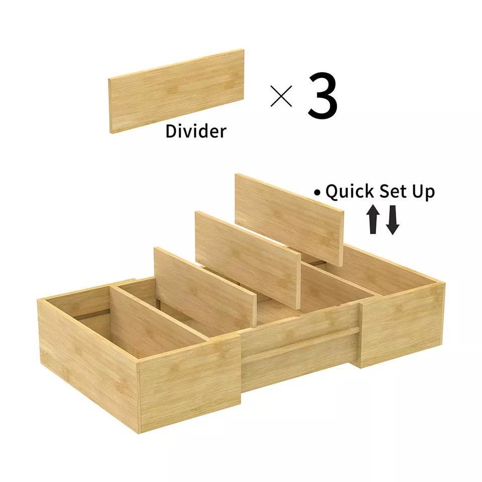 Functional Bamboo Drawer Counter-Top Storage Box for Kitchen Drawer