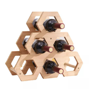 Countertop Honeycomb Hexagon Geometry Shape Bamboo Wine Bottle Display Shelf Holder Rack