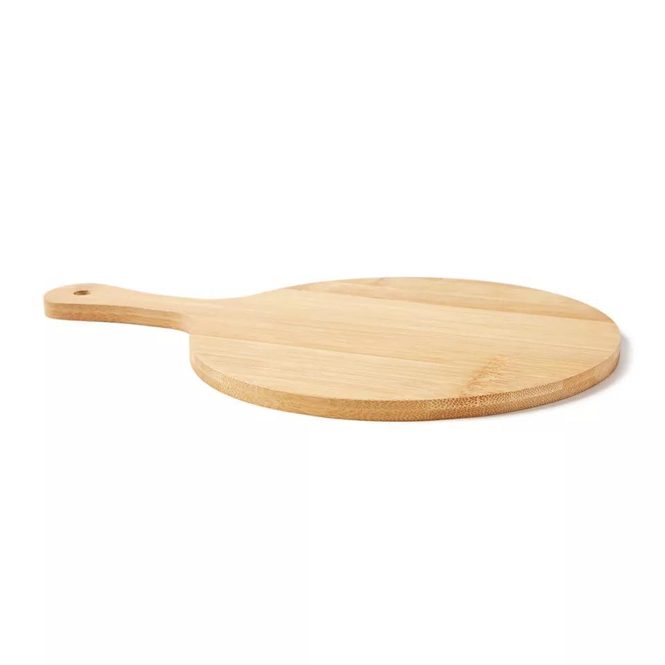 Double Side Use Round Wood Tray Chopping Board Beef Pizza Dinner Circle Cheese Board with Handle