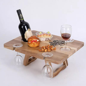 Factory Customization Portable Foldable Acacia Picnic Wine Table Rectangle Platter