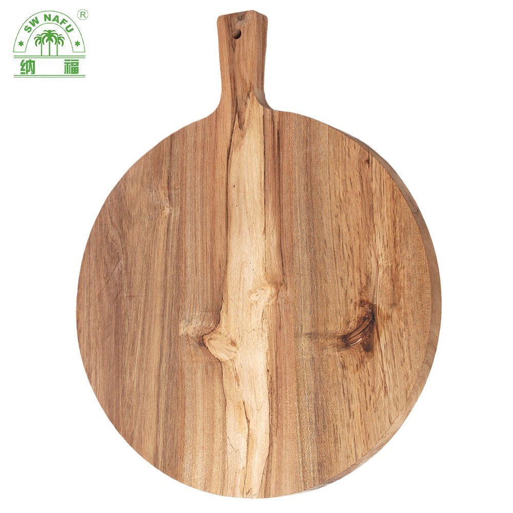 Large Round Paddle Acacia Wood Cutting Board with Handle Wooden Chopping Board for Meat Bread Serving
