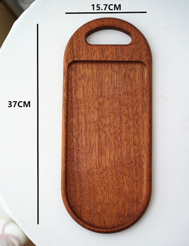 Japanese-Style Ebony Wood Dinner Plate Bread and Tea Serving Tray with Handle