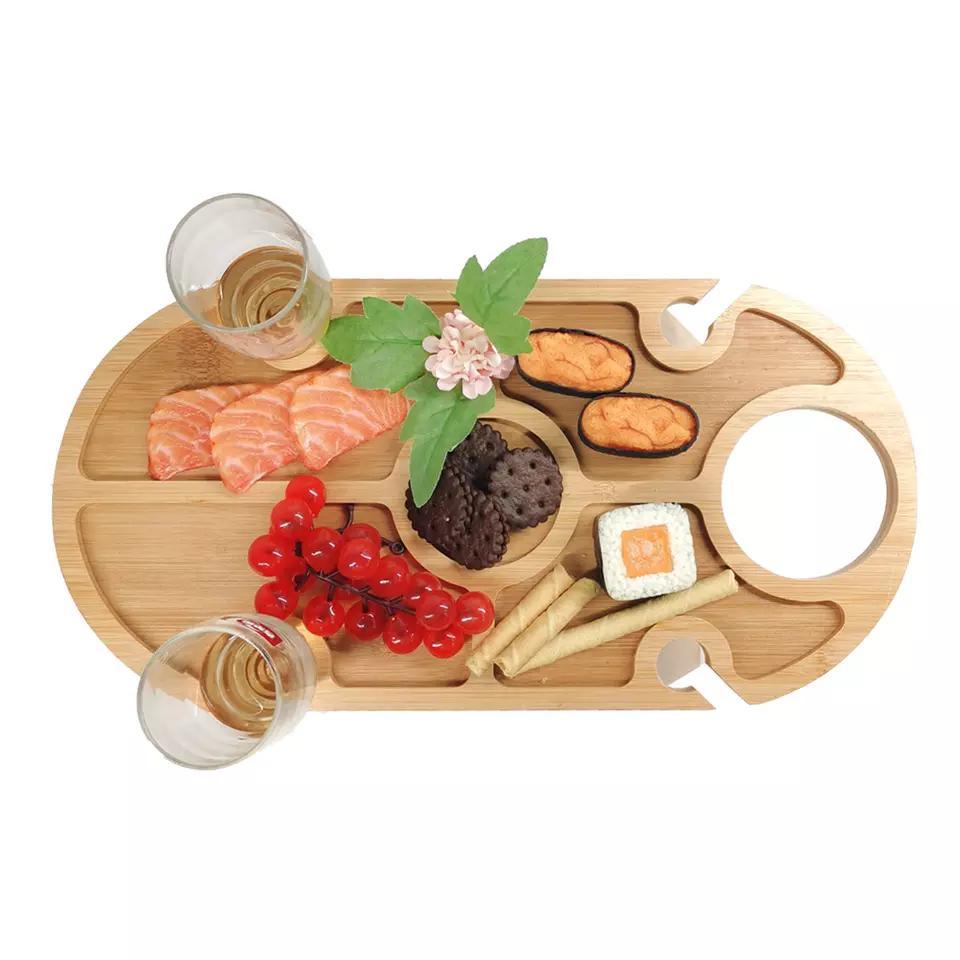 Removeable and Folding Wine and Snack Wine Holder Picnic Table Camping Table with Bottle and Glass Holder