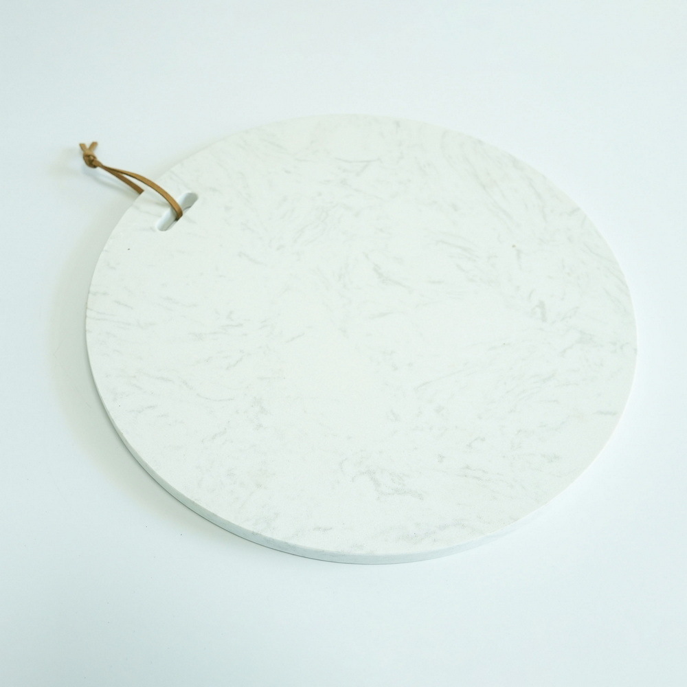 Round Shape White Marble Cuting Board Chopping Board with Hanging Hole