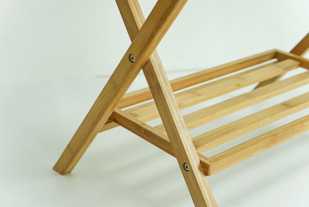 Folding Bamboo Wooden Luggage Rack Luggage Holder with 4 Nylon Straps for Hotel and Home