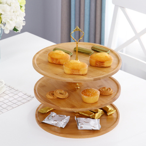 Three Layer Bamboo and Wood Dried Fruit Tray Compartment Snack Cake Tray Cake Stand for Wedding