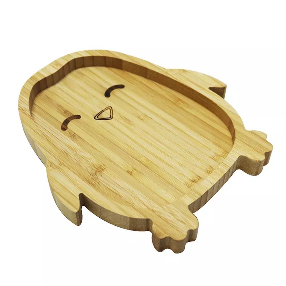 Penguin Shape Natural Bamboo Serving Tray Kids Serving Plate Dish
