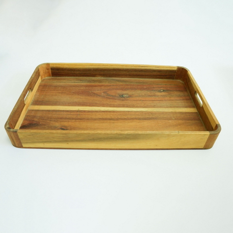 Large Rectangular Wood Serving Tray with Cut out Handles