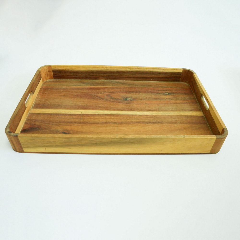 Large Rectangular Wood Serving Tray with Cut out Handles