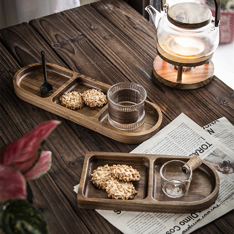 Oval Wooden Dinner Plate Preparation Plate Breakfast Plate Dessert Plate Serving Plates with Divided Compartments