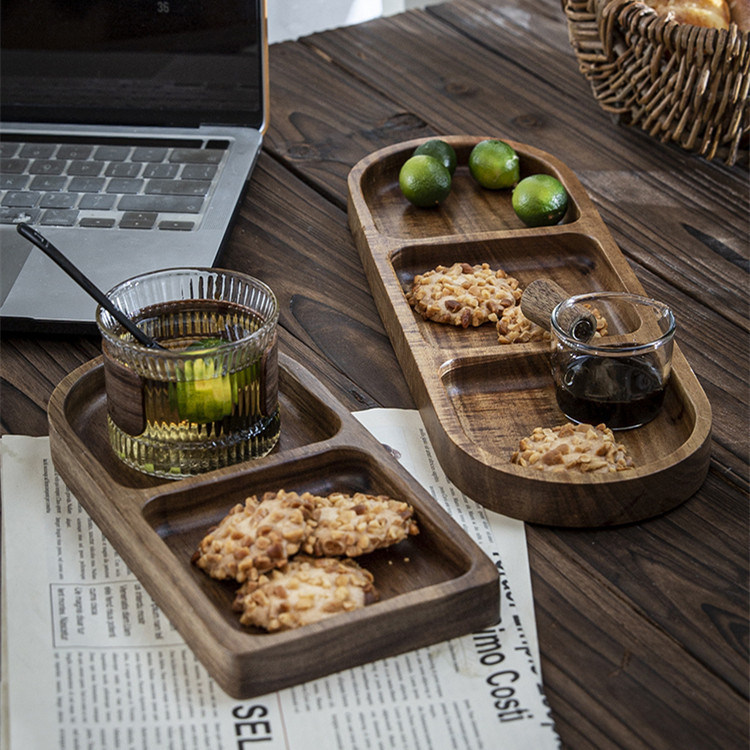 Oval Wooden Dinner Plate Preparation Plate Breakfast Plate Dessert Plate Serving Plates with Divided Compartments