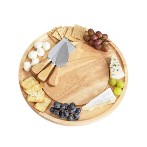 Rubber Wood Lazy Susan Organizer with a Hidden Knife Set