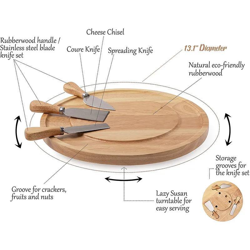 Rubber Wood Lazy Susan Organizer with a Hidden Knife Set