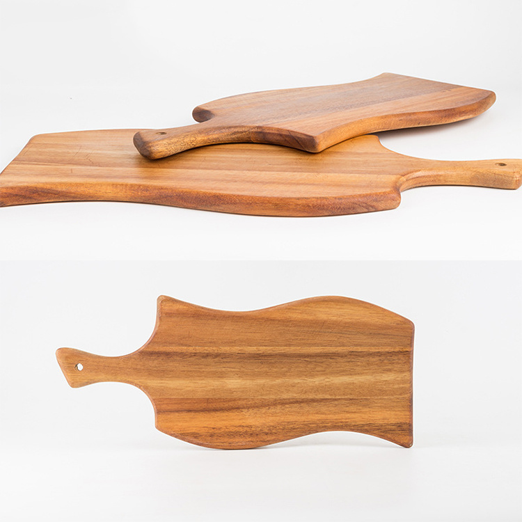 Manufacture Creative Design Acacia Wood Chopping Board Bread Cutting Board with Handle From Fujian Factory