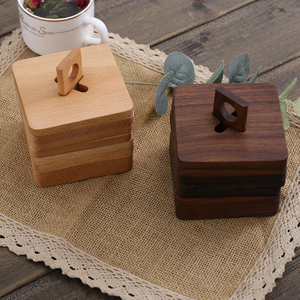 Wholesale Beech Black Walnut Wood Coaster Teacup Mat Set of 6