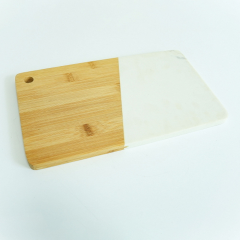 Thick Rectangle Bamboo and Marble Cutting Board Chopping Board Serving Board with Hanging Hole