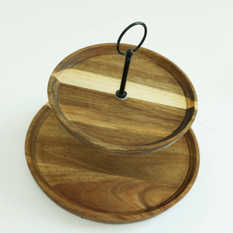 Fujian Factory Manufacture 2 Tier Acacia Wooden Cake Stand for Wedding