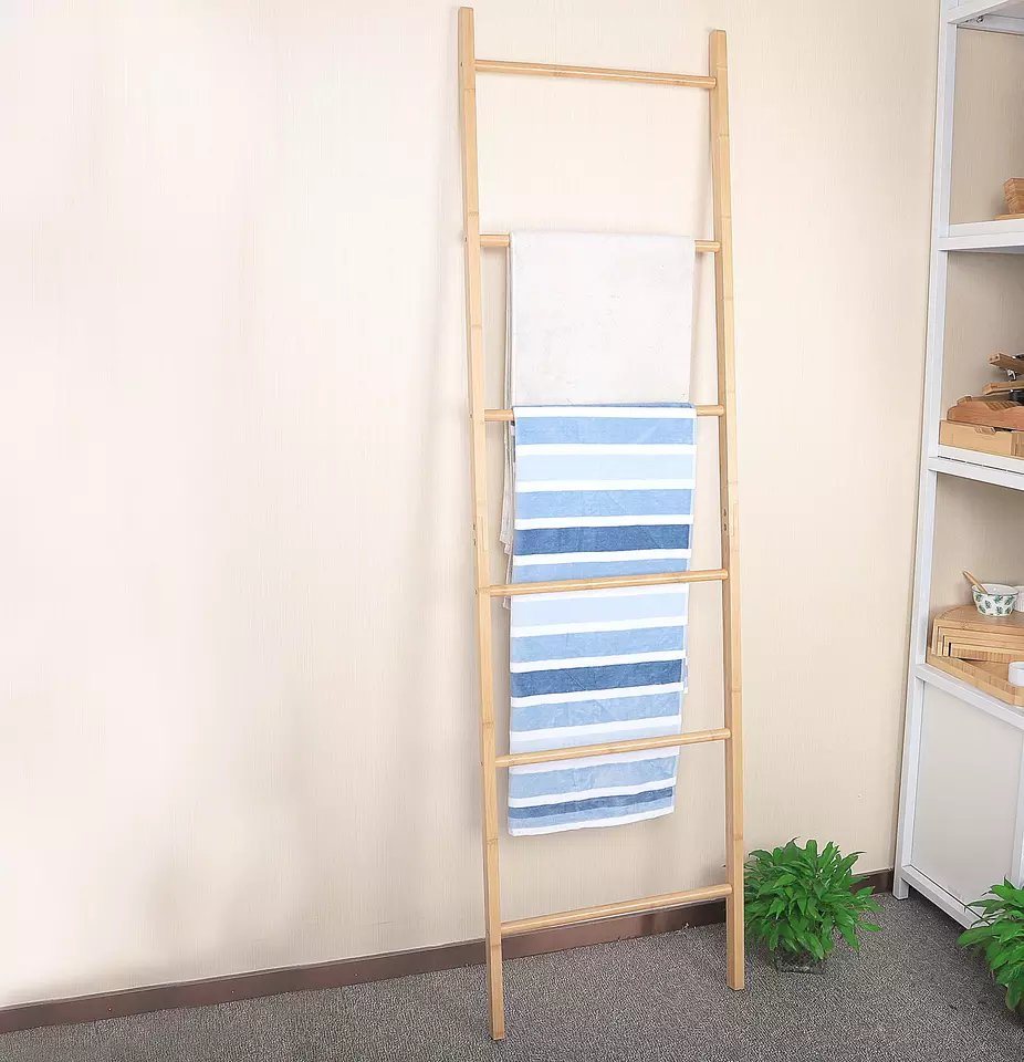 Custom 6 Tier Bamboo Wooden Bathroom Storage Towel Shelf Rack