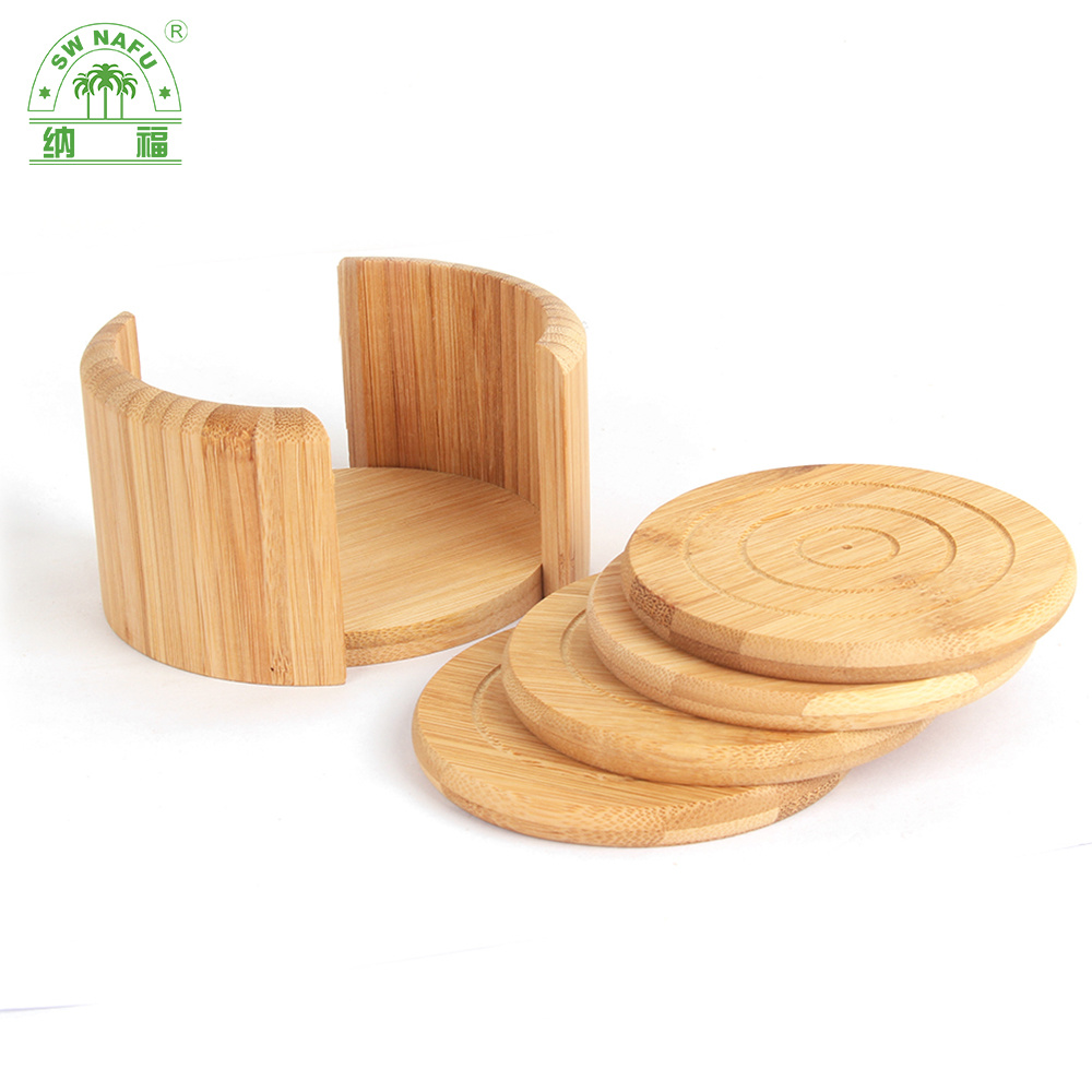 Round Thick High Quality Bamboo Wooden Bowl & Cup Coaster Set