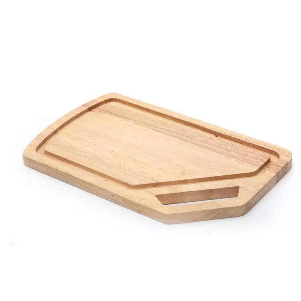 Rubber Wood Curved Handle Cutting Chopping Board for Food Vegetable Barbeque with Juice Groove