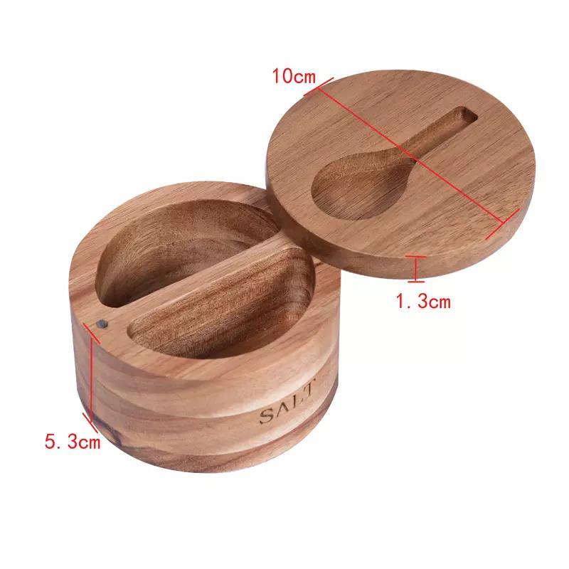 Acacia Salt Keeper Duet Salt and Pepper Bowl Salt Cellar and Storage Box with Two Compartment and Magnetic Swivel Lid
